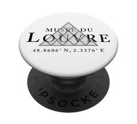 Pirámide del Museo Louve con coordenadas geográficas para Luces PopSockets PopGrip Adhesivo