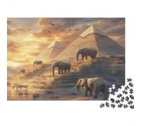 Pirámide y Elefante Rompecabezas para Adultos |Vista Espectacular del Amanecer| De Diversión Familiar 1000pcs (75x50cm)