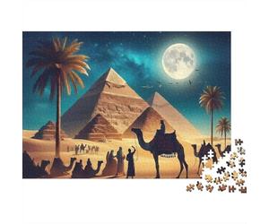 Pirámides Desierto Luz de Luna Puzzle de 1000 Piezas Papel Puzzle para Adultos Noche Relajante Decoración Familiar Regalo 52x38cm/1000pcs