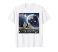 Pirámides en la Luna con Earthrise Camiseta gráfica económica, Hombre, Blanco, L