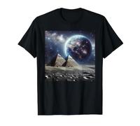 Pirámides en la Luna con Earthrise Camiseta gráfica económica, Hombre, Negro, S