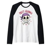 Pirata Abuela Calavera y Huesos Cruzados Lindo Camiseta Manga Raglan
