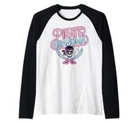 Pirata Abuela cráneo y Huesos Cruzados Mujeres Lindas Camiseta Manga Raglan