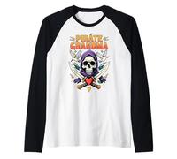Pirata Abuela cráneo y Huesos Cruzados Mujeres Lindas Camiseta Manga Raglan
