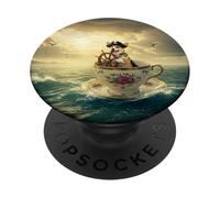 Pirata Corgi navegando una Taza de té Gigante a través del océano PopSockets PopGrip Adhesivo