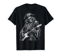 Pirata Esqueleto Guitarrista Rock Música Arte Ilustración Camiseta