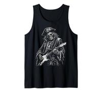 Pirata Esqueleto Guitarrista Rock Música Arte Ilustración Camiseta sin Mangas