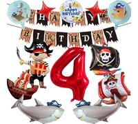 Pirata Niños Cumpleaños Globos, Decoracion Cumpleaños Globos Pirat 4 Años, Globo De Barco Pirata, Océano Tiburón Helio Globo, Pirata Temática Cumpleaños Decoracion (4)
