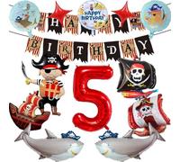 Pirata Niños Cumpleaños Globos, Decoracion Cumpleaños Globos Pirat 5 Años, Globo De Barco Pirata, Océano Tiburón Helio Globo, Pirata Temática Cumpleaños Decoracion (5)