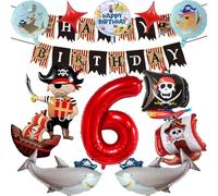 Pirata Niños Cumpleaños Globos, Decoracion Cumpleaños Globos Pirat 6 Años, Globo De Barco Pirata, Océano Tiburón Helio Globo, Pirata Temática Cumpleaños Decoracion (6)