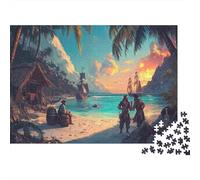 Piratas Bebiendo Ron en la playaBay Palmeras SunsetRompecabezas De 1000 Piezas para Adultos, Juegos De Desafío para Niños, Regalos52x38cm/1000pcs