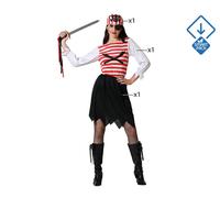 Piratas - Disfraz Bucanera Mujer Adulto para Carnaval, Talla M-L, Incluye Camiseta, Falda y Pañuelo Rojo