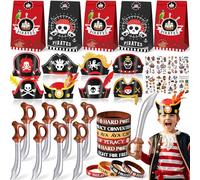 Piratas Relleno Piñata Regalos Cumpleaños Niños con Sombrero de Pirata Juguete Inflable Bolsas Tatuajes Temporales Pulsera Fiesta Pack Regalitos Cumpleaños Invitados Infantil Niñas 3 4 5 6 7 8 Años