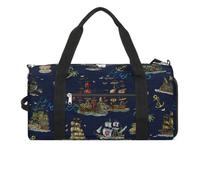 Pirate Adventures, Old Sailboats, Anchor Funny Gym Bag with Shoe compartment Travel Duffel Bag Weekender Overnight Bag Yoga Bag