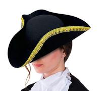 Pirate Hat Women, Gold Trim Cosplay Headwear, 63cm/24.8inches Dress-Up Costume Accessory, Elegant Tricorn Design for Halloween Party Role Play Theater Convention Performance
