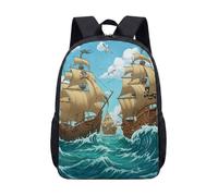 Pirate Ship Adventure - Mochila de 17 pulgadas para niños, diseño de mapa del tesoro, diseño de calavera, vintage, náutica, Quest Voyage, 06., L, Minimalista