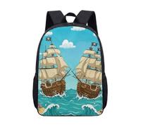 Pirate Ship Adventure - Mochila de 17 pulgadas para niños, diseño de mapa del tesoro, diseño de calavera, vintage, náutica, Quest Voyage, 04., L, Minimalista