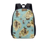 Pirate Ship Adventure - Mochila de 17 pulgadas para niños, diseño de mapa del tesoro, diseño de calavera, vintage, náutica, Quest Voyage, 01., L, Minimalista