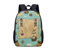 Pirate Ship Adventure - Mochila de 17 pulgadas para niños, diseño de mapa del tesoro, diseño de calavera, vintage, náutica, Quest Voyage, 02., L, Minimalista