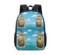 Pirate Ship Adventure - Mochila de 17 pulgadas para niños, diseño de mapa del tesoro, diseño de calavera, vintage, náutica, Quest Voyage, 03., L, Minimalista