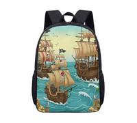 Pirate Ship Adventure - Mochila de 17 pulgadas para niños, diseño de mapa del tesoro, diseño de calavera, vintage, náutica, Quest Voyage, 05., L, Minimalista