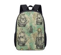 Pirate Ship Adventure - Mochila de 17 pulgadas para niños, diseño de mapa del tesoro, diseño de calavera, vintage, náutica, Quest Voyage, 07, L, Minimalista