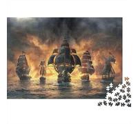 Pirate Ship Battle 1000 Piezas Rompecabezas Viaje Adultos Armada Navega bajo Cielos Tormentosos y Ardientes Premium Resistente Desafiante Alivio Estrés 38x26cm/1000pcs