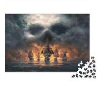 Pirate Ship Battle Colourful Skull Pirate Sky 1000 Pcs Adult Jigsaws Beautiful Decoration Puzzle Brain Development 38x26cm/1000pcs