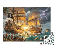 Pirate Ship Battle Puzzles 1000 Piezass Reciclable Material Stormy Sea Mayores Puzzles Juego Educativo Anti-Estrés Parent Child Game Props 38x26cm/1000pcs