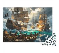Pirate Ship Puzzles 1000 Piezas Material Reciclado The Caribbean War Puzzles para Ancianos Relieve Senile Dementia Fun Juego Familiar Actividad Home 70x50cm/1000pcs