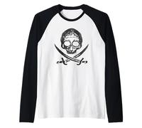 Pirate Skull Swords Jolly Roger Flag habla como un día pirata Camiseta Manga Raglan