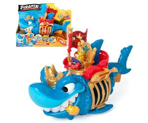 PIRATIX, Adventure World King Shark- Tiburón articulado, con una Jaula para capturar a los Piratix rivales. Incluye 1 tiburón, 1 Tesoro Exclusivo, 1 Piratix Exclusivo y 1 Accesorio