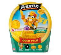 PIRATIX, Adventure World Serie Golden Treasure - Gold Pack, The Wild Crew. Incluye 5 Piratix Sorpresa, 1 Tesoro Exclusivo, 1 Bandera Exclusiva, 1 podio, 6 Accesorios y el capitán Dorado King Roar