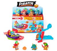 PIRATIX ADVENTURE WORLD Serie Shark Treasure, Captain Pack, Anchor con 4 Piratix, 1 capitán Dorado, 4 Accesorios 'Cristales', Sea Speeder, catapulta, 2 Banderas Efecto Cristal, Pack 5/6