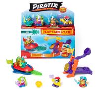 PIRATIX Adventure World Serie Shark Treasure, Captain Pack, Saw con 4 Piratix, 1 capitán Dorado, 4 Accesorios 'Cristales', Sea Speeder, catapulta, 2 Banderas Efecto Cristal, Pack 1/6