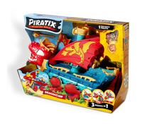 PIRATIX Dragon Ship - Barco Dragón de Piratix Todo Terreno 3 en 1: Tierra, Mar y Aire. Contiene 1 Barco Dragón, 1 Piratix Exclusivo, 1 Tesoro Exclusivo, 1 Bandera y 1 proyectil
