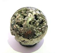 Pirita dorada de 187 gramos con esfera de cristal de curación metafísica piedra preciosa reiki FENG Shui hogar oficina regalo energía psíquica "FOOL'S Gold" clúster de meditación VAASTU Aura