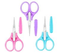 Piriuuo Japanisch Tijeras pequeñas para manualidades, mini tijeras de viaje con cubierta protectora, borde recto, acero inoxidable y plástico, azul, rosa, morado