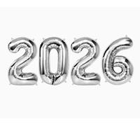 PIRO89 - Globos 2026, globo de película de aluminio color plata 2026 de 105 cm con pajita y cinta decoración para fiestas de Año Nuevo, graduaciones, cumpleaños, Navidad y Año Nuevo