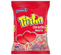 Piruletas Corazón Tipitin Sabor Cereza | Bolsa de 111 Unidades | Caramelo Duro con Palo Sin Gluten ni Alérgenos | Ideal para San Valentin y Cumpleaños
