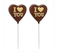 Piruletas de Chocolate Corazón “I Love You” - Expositor con 21 Unidades, Golosinas de Chocolate Dulce para Regalo, Fiestas y Celebraciones (CHOCO CORAZON)