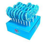 Piruletas Dulcipop Rainbow, Corazón y Redondas 50g - Sabor Fresa y Cereza, Colores Vivos, Bandeja Expositora 24 Unidades, Ideal para Eventos y Fiestas (REDONDA AZUL BLANCO FRESA)