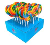 Piruletas Dulcipop Rainbow, Corazón y Redondas 50g - Sabor Fresa y Cereza, Colores Vivos, Bandeja Expositora 24 Unidades, Ideal para Eventos y Fiestas (REDONDA RAINBOW FRESA)