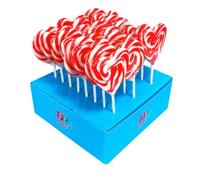 Piruletas Dulcipop Rainbow, Corazón y Redondas 50g - Sabor Fresa y Cereza, Colores Vivos, Bandeja Expositora 24 Unidades, Ideal para Eventos y Fiestas (CORAZON ROJO BLANCO FRESA)