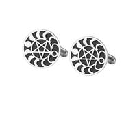 Pisacorbatas Pentacle Pentagram Moon Phase Cufflinks Men Stainless Steel Cufflink For Shirt(Silver)