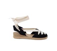Pisamonas Alpargatas Lino Goyescas Cintas Crudo Y Cuña Talla 36 Color Negro