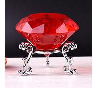 Pisapapeles de diamante de cristal de 60 mm con soporte de base de metal, decoración de pisapapeles de cristal en forma de diamante para el hogar, oficina, boda (rojo con soporte de metal)