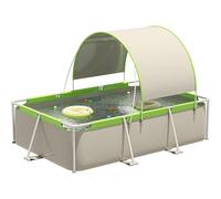 Piscina con marco de metal, piscina rectangular sobre el suelo con PVC resistente, diseño plegable con toldo, fácil montaje para patio trasero o jardín
