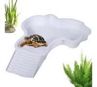 Piscina de agua para reptiles, plato de agua de tortuga con escalera, piscina de tortugas para anfibios, decoración de peceras de paisaje, accesorios de hábitat de reptiles