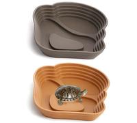 Piscina de baño para reptiles, 2 platos de agua de plástico para reptiles con rampa, cuenco de agua para tortugas de fácil escalada para gecko, serpiente, tortuga, dragón barbudo, lagarto, plato de t